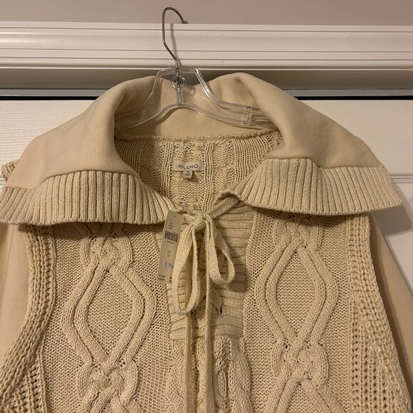 Anthropologie PILCRO Sz XS Beige Cable Knit Sweater Sweatshirt Collar Cuffs - Picture 8 of 11